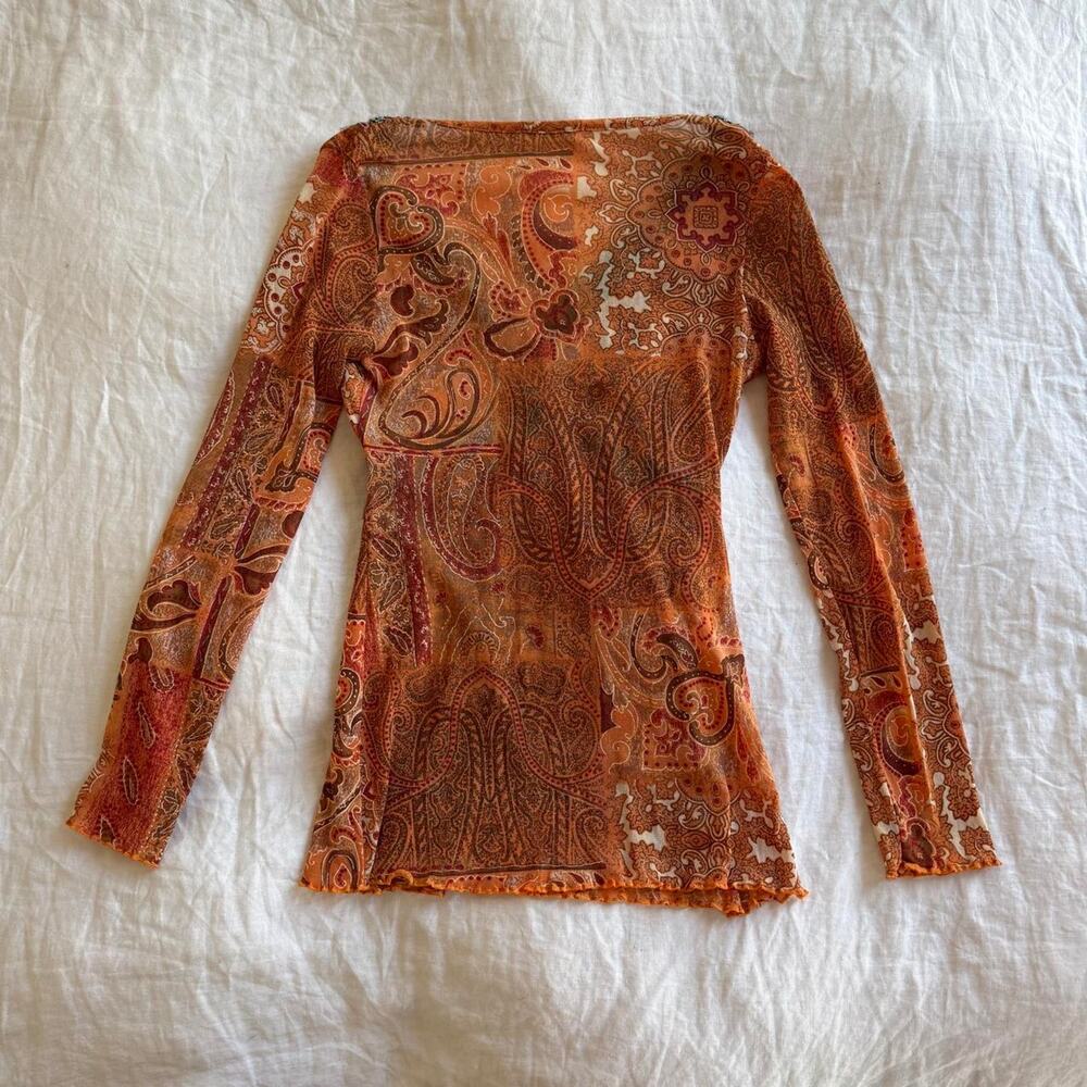 Vintage european micro mesh orange long sleeve top - Picture 3 of 7